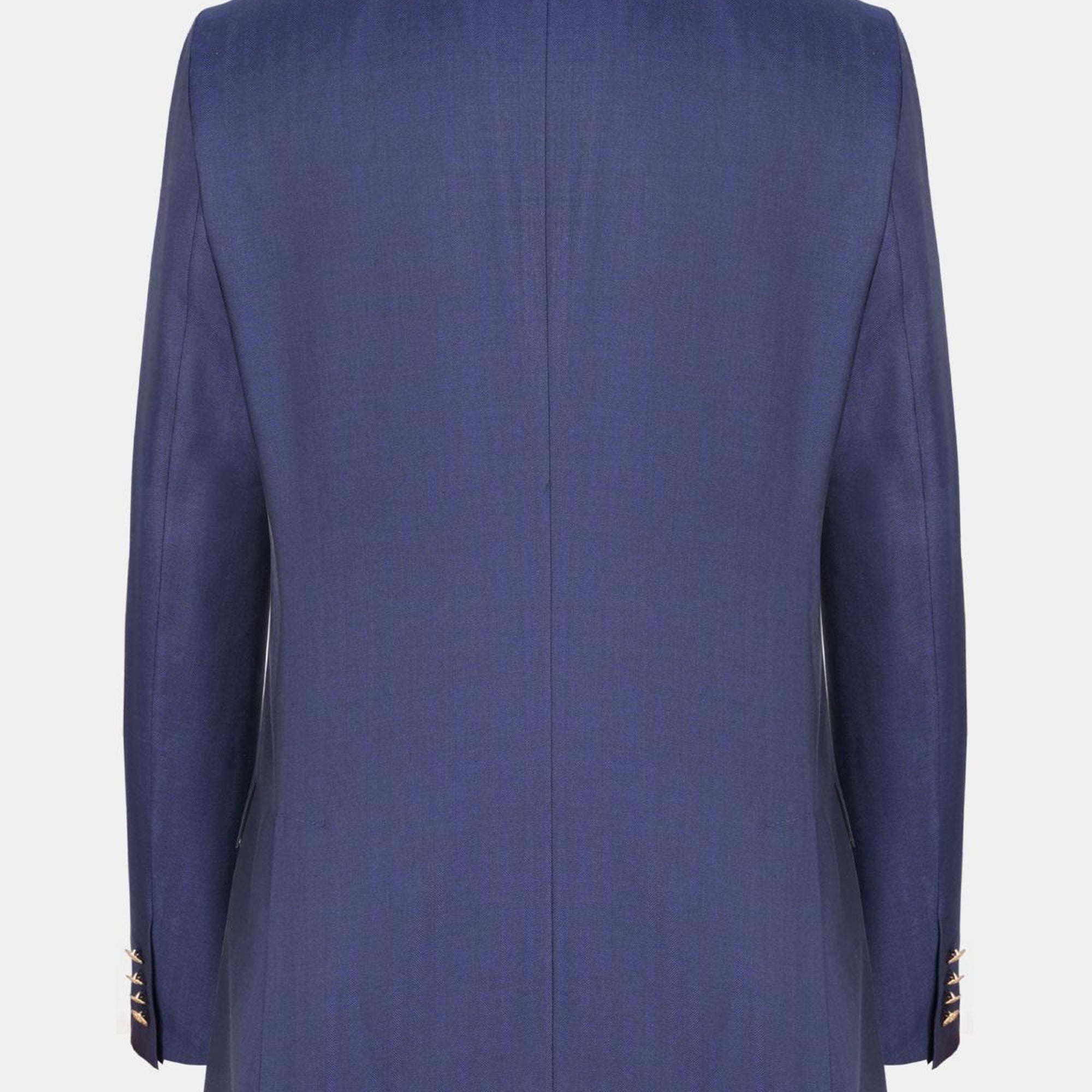 Erkek Lacivert Loro Piana Kumaşıyla Üretilmiş Yün İpek Keten Karışımlı Kruvaze Ceket