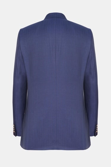  Erkek Lacivert Loro Piana Kumaşıyla Üretilmiş Yün İpek Keten Karışımlı Kruvaze Ceket