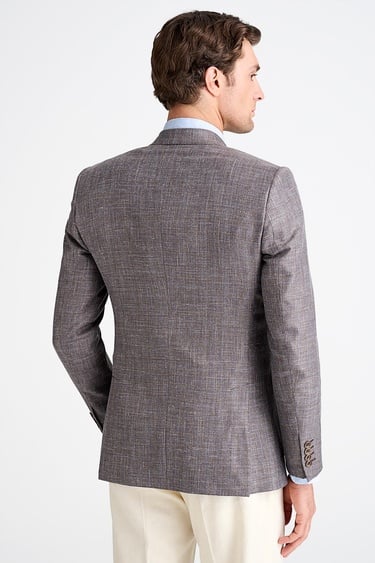  Erkek Kahverengi Loro Piana Kumaşıyla Üretilmiş Yün İpek Keten Karışımlı Ceket