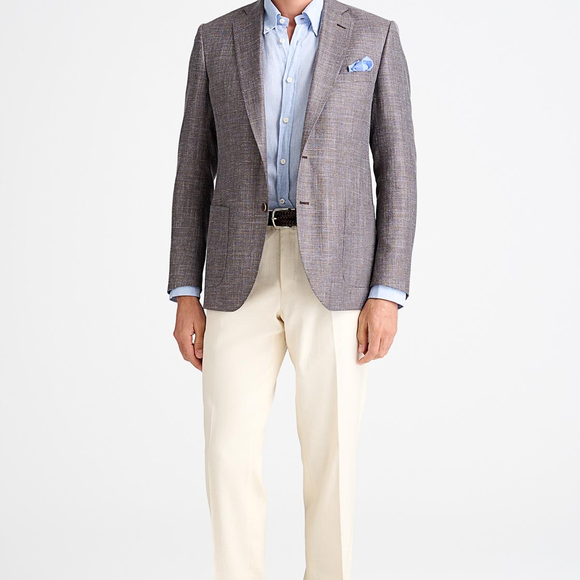 Erkek Kahverengi Loro Piana Kumaşıyla Üretilmiş Yün İpek Keten Karışımlı Ceket