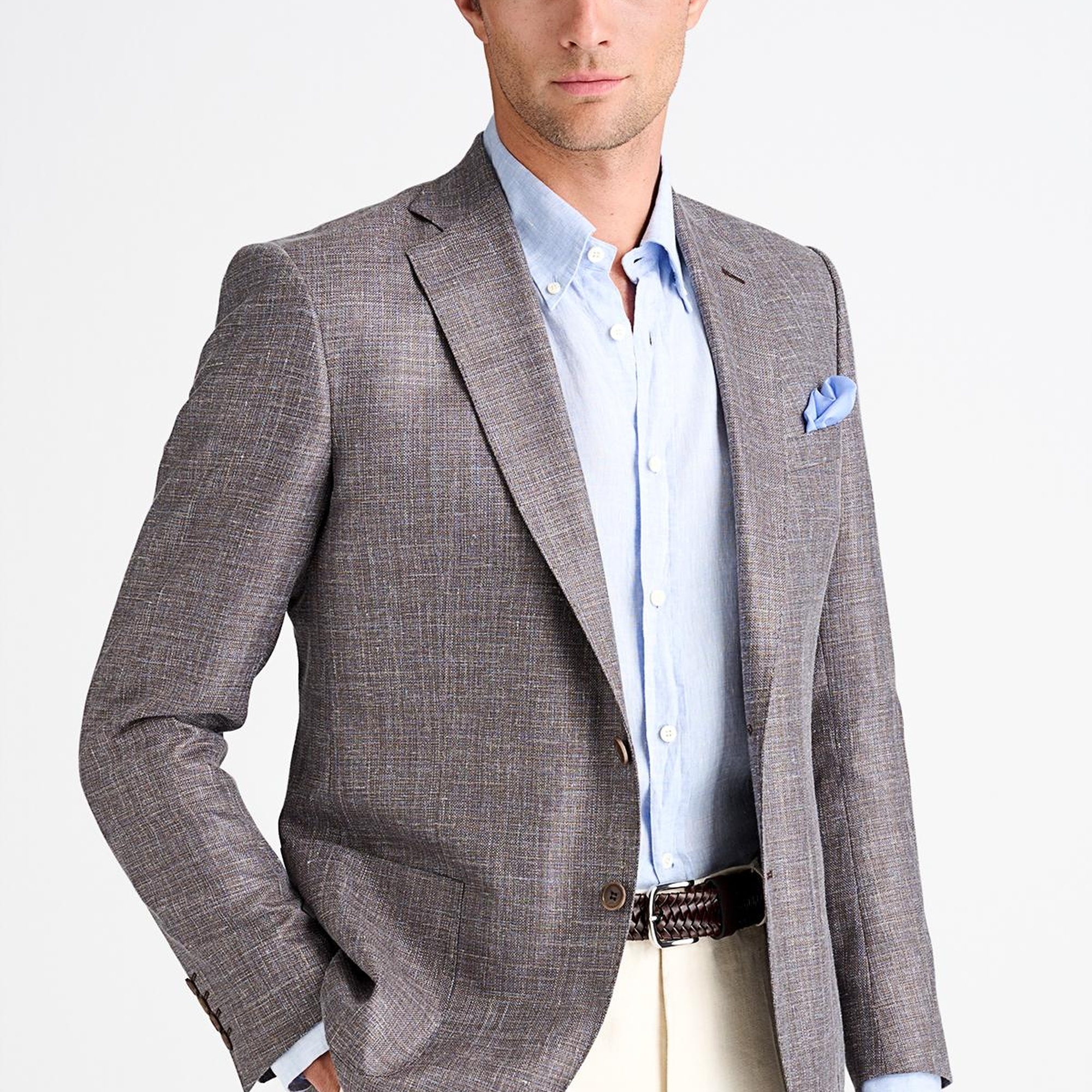 Erkek Kahverengi Loro Piana Kumaşıyla Üretilmiş Yün İpek Keten Karışımlı Ceket