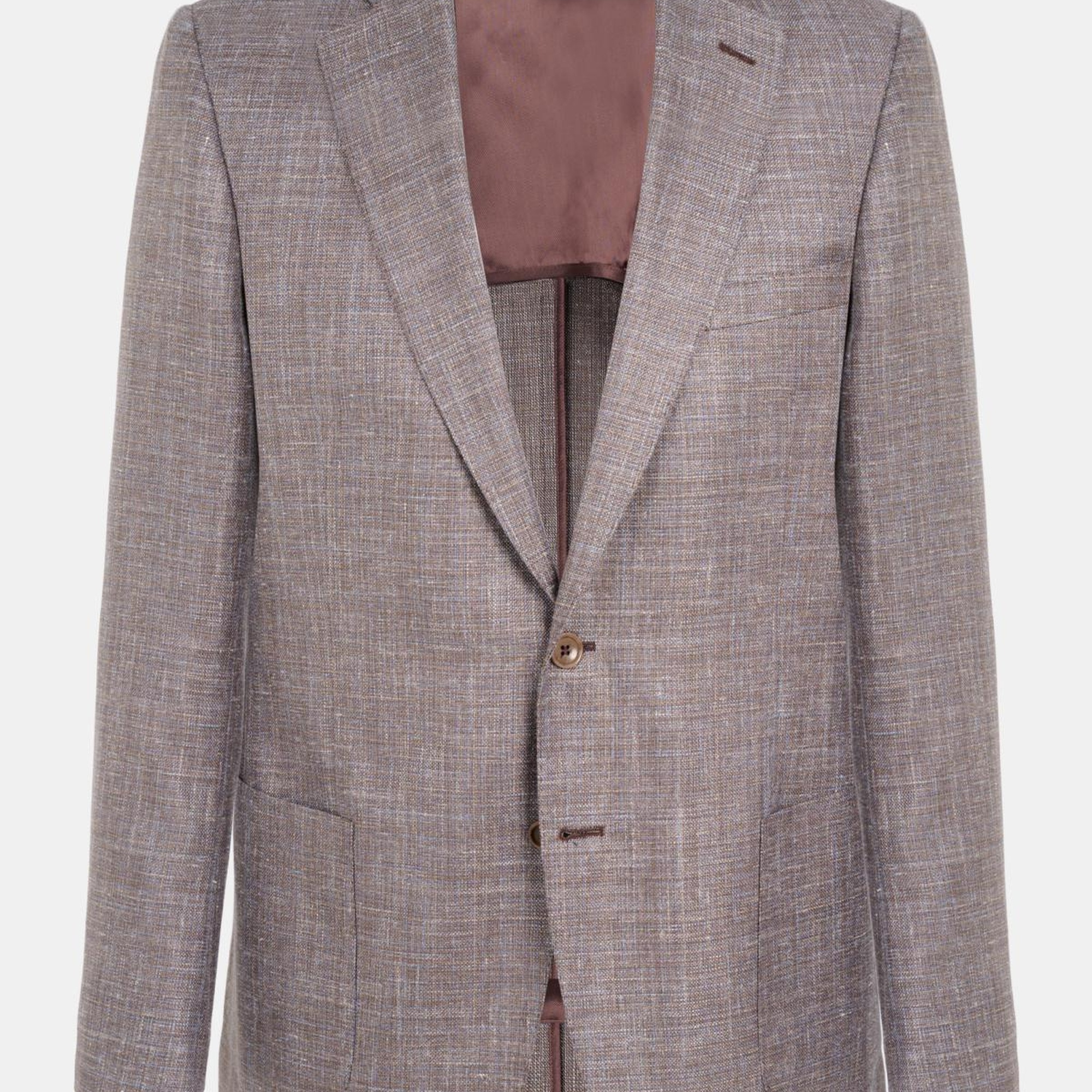 Erkek Kahverengi Loro Piana Kumaşıyla Üretilmiş Yün İpek Keten Karışımlı Ceket