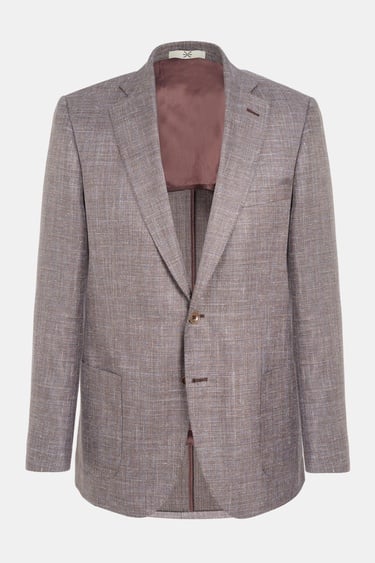  Erkek Kahverengi Loro Piana Kumaşıyla Üretilmiş Yün İpek Keten Karışımlı Ceket