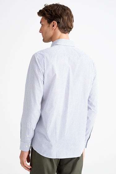  Erkek Mavi Cooper Fit Düğmeli Yaka Pötikare Desenli Spor Gömlek