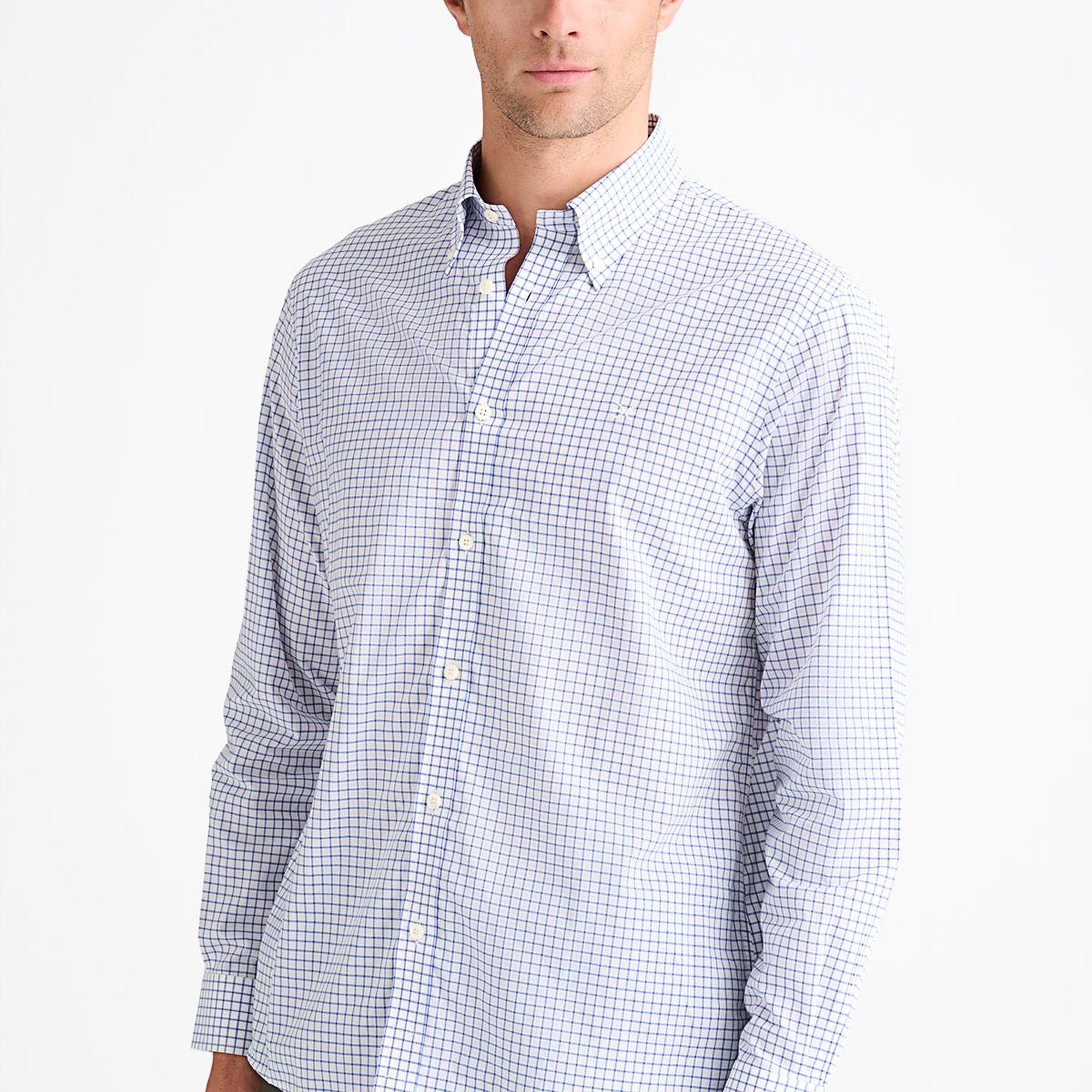 Erkek Mavi Cooper Fit Düğmeli Yaka Pötikare Desenli Spor Gömlek