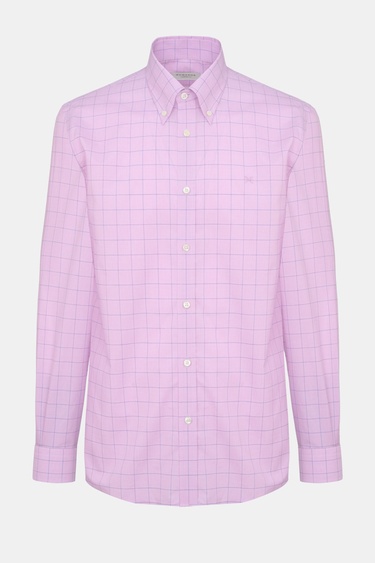  Erkek Pembe Cooper Fit Düğmeli Yaka Ekoseli Spor Gömlek