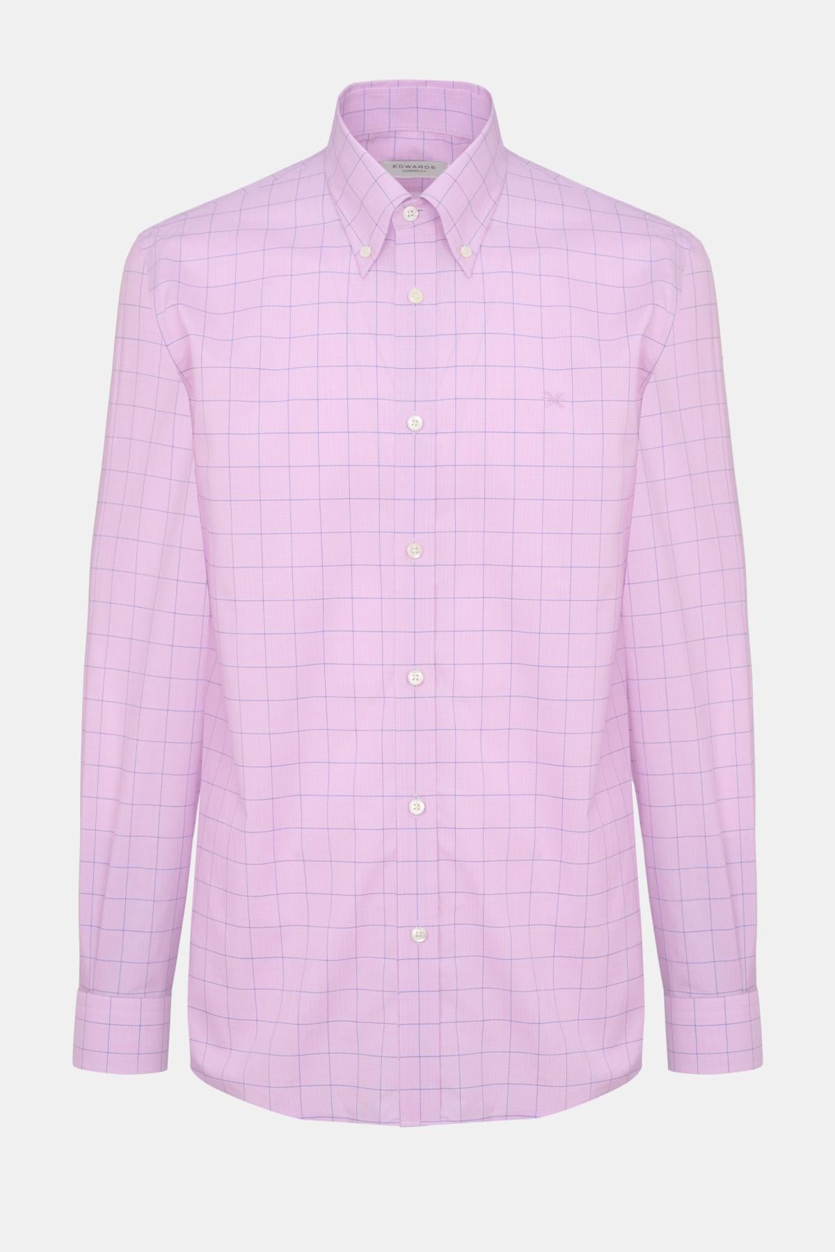  Erkek Pembe Cooper Fit Düğmeli Yaka Ekoseli Spor Gömlek