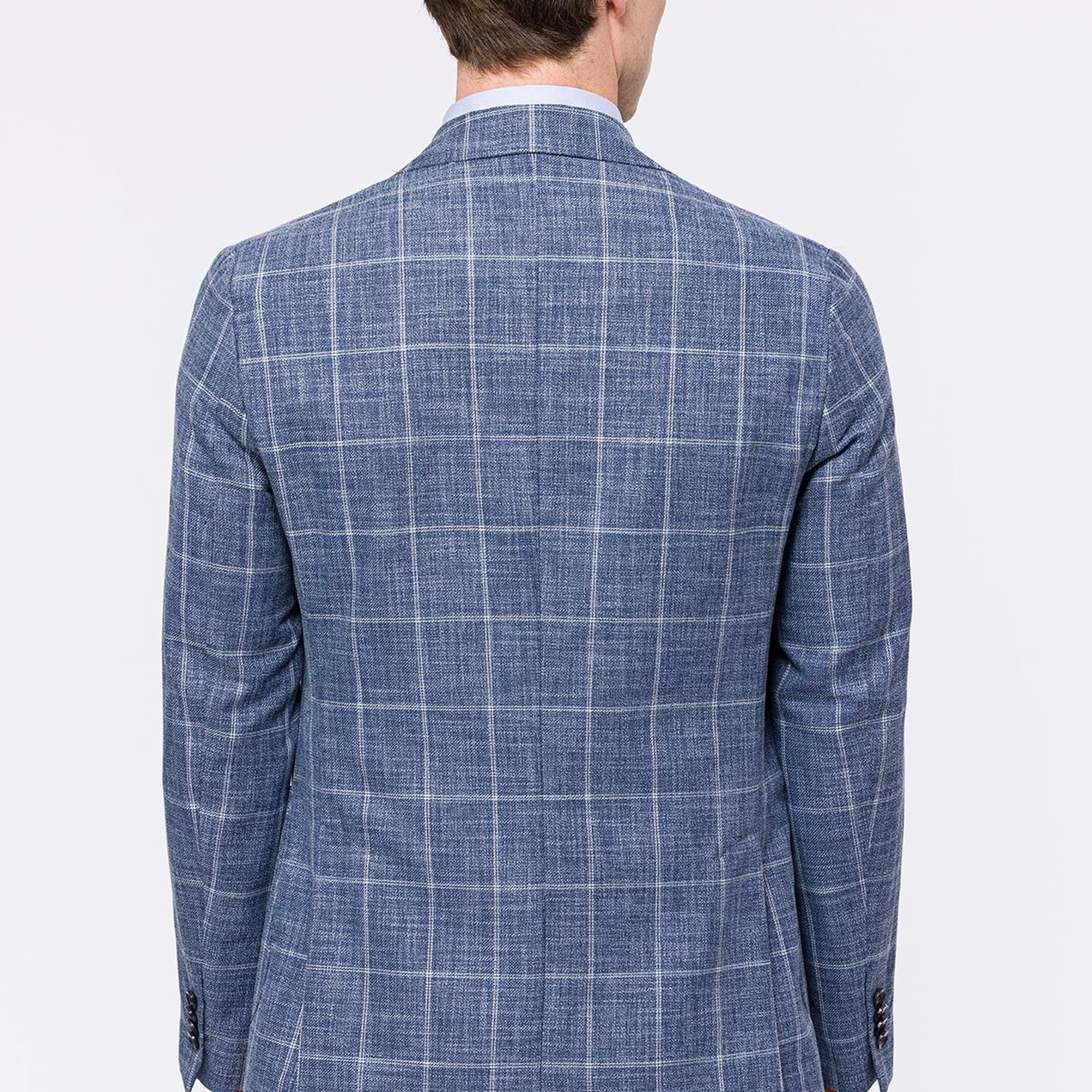 Erkek Açık Mavi Vitale Barberis Ekoseli Yün Spor Ceket