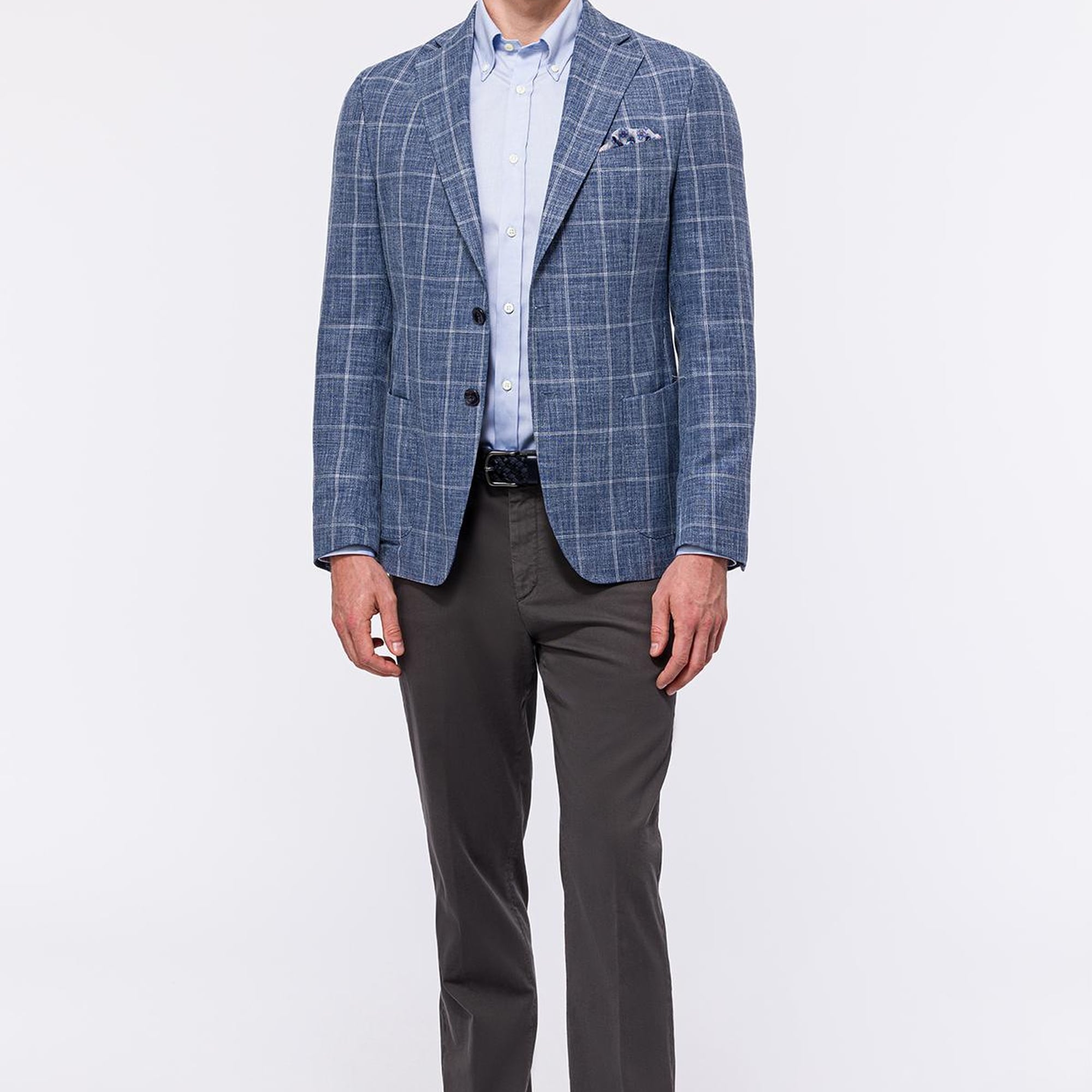 Erkek Açık Mavi Vitale Barberis Ekoseli Yün Spor Ceket