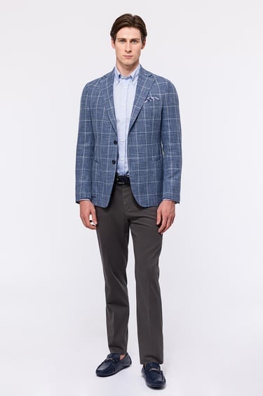  Erkek Açık Mavi Vitale Barberis Ekoseli Yün Spor Ceket