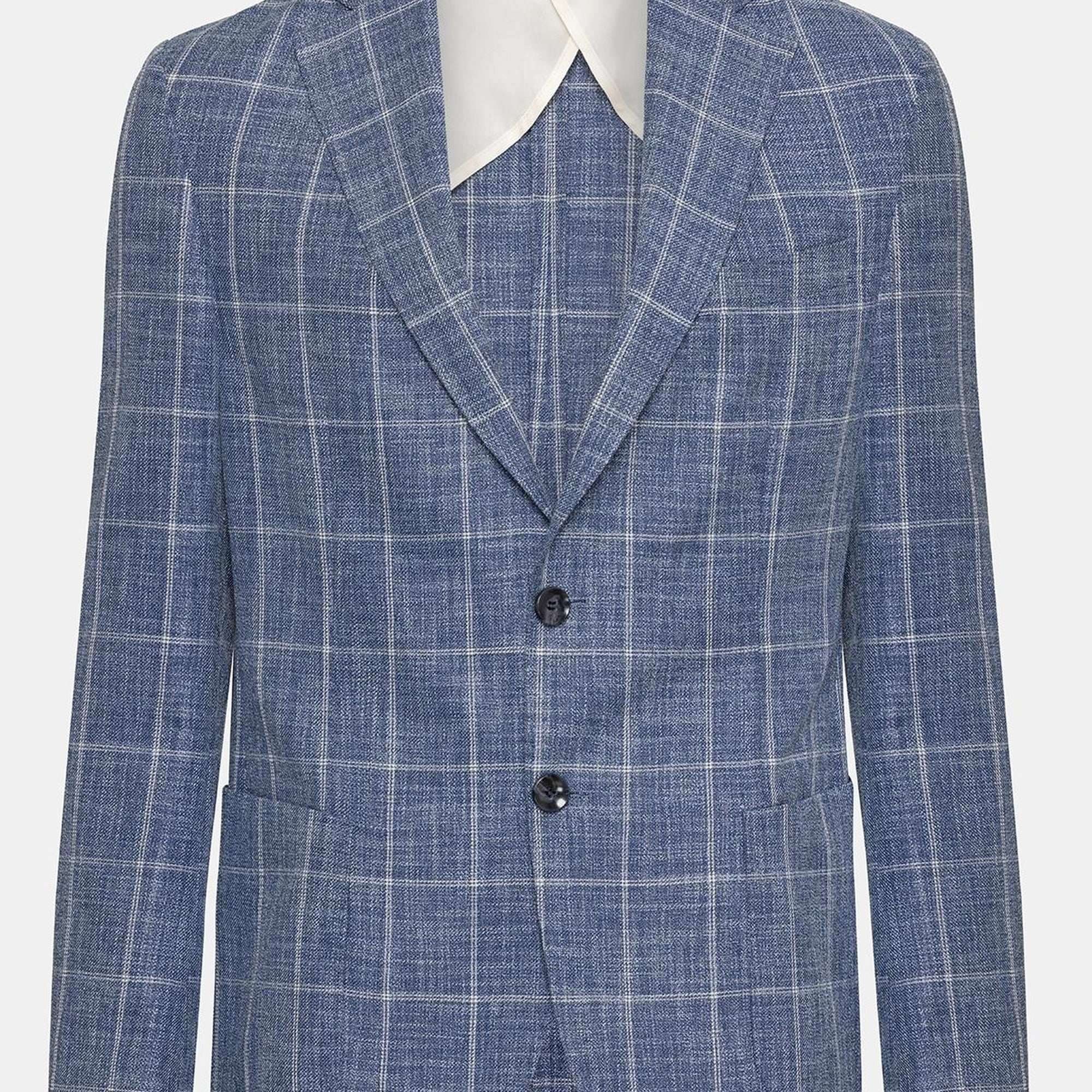 Erkek Açık Mavi Vitale Barberis Ekoseli Yün Spor Ceket