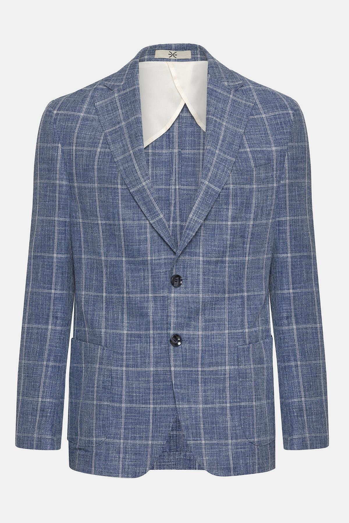  Erkek Açık Mavi Vitale Barberis Ekoseli Yün Spor Ceket