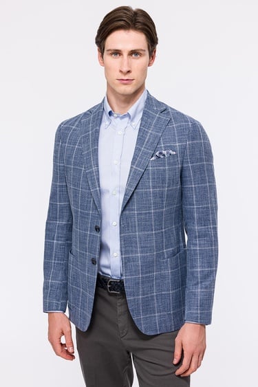  Erkek Açık Mavi Vitale Barberis Ekoseli Yün Spor Ceket