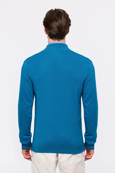  Erkek Petrol Organik Pamuklu Fermuarlı Hırka