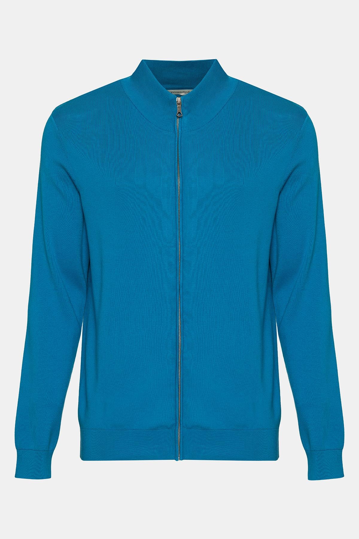  Erkek Petrol Organik Pamuklu Fermuarlı Hırka