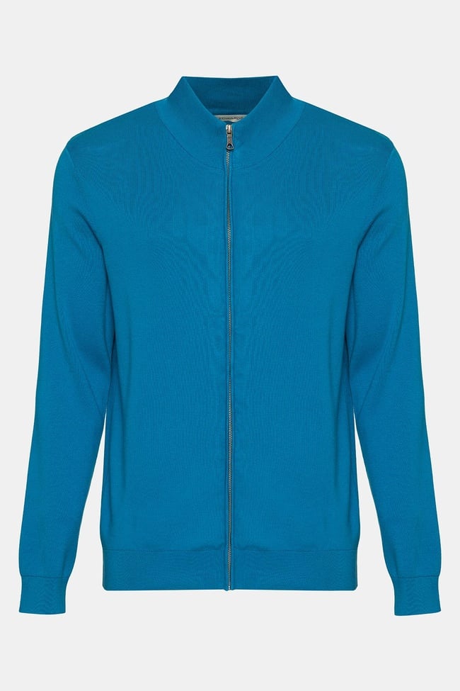  Erkek Petrol Organik Pamuklu Fermuarlı Hırka