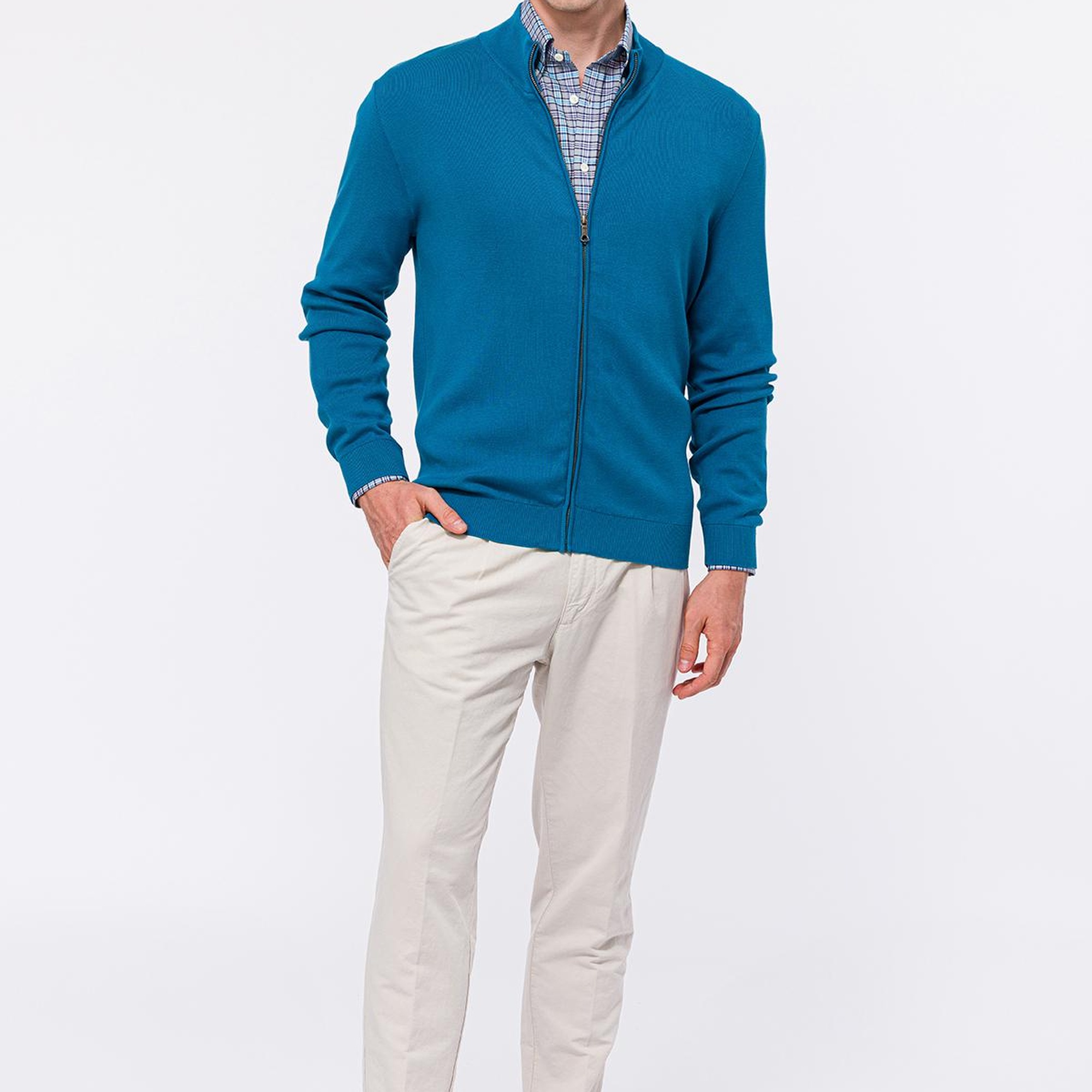 Erkek Petrol Organik Pamuklu Fermuarlı Hırka