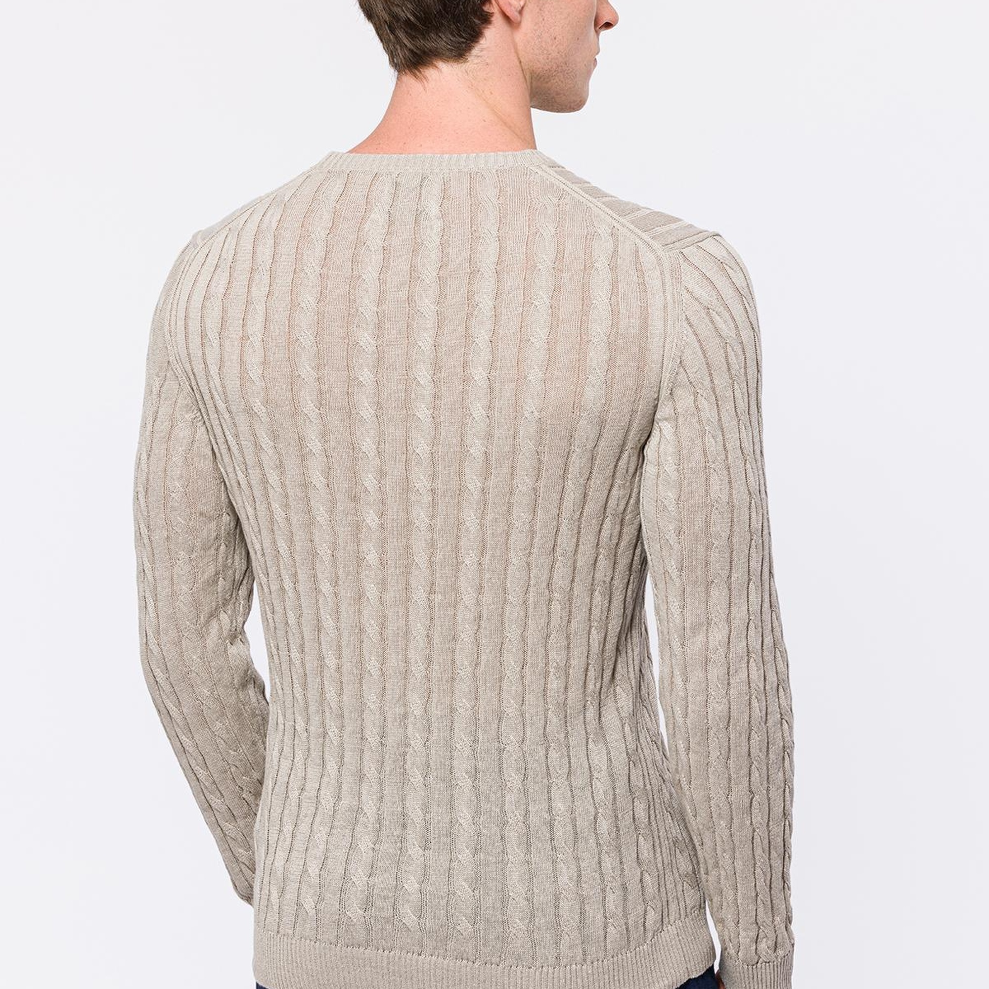 Erkek Bej Saç Örgülü Bisiklet Yaka Keten Kazak