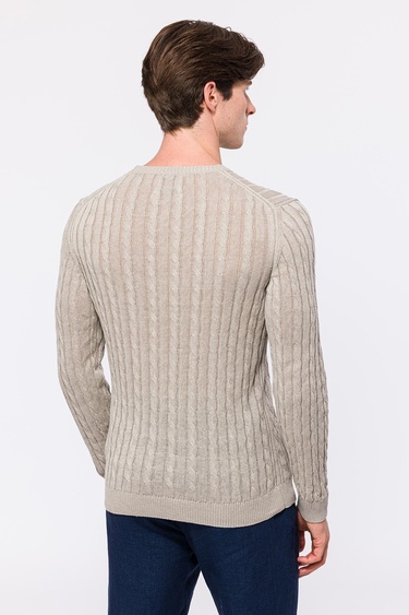  Erkek Bej Saç Örgülü Bisiklet Yaka Keten Kazak