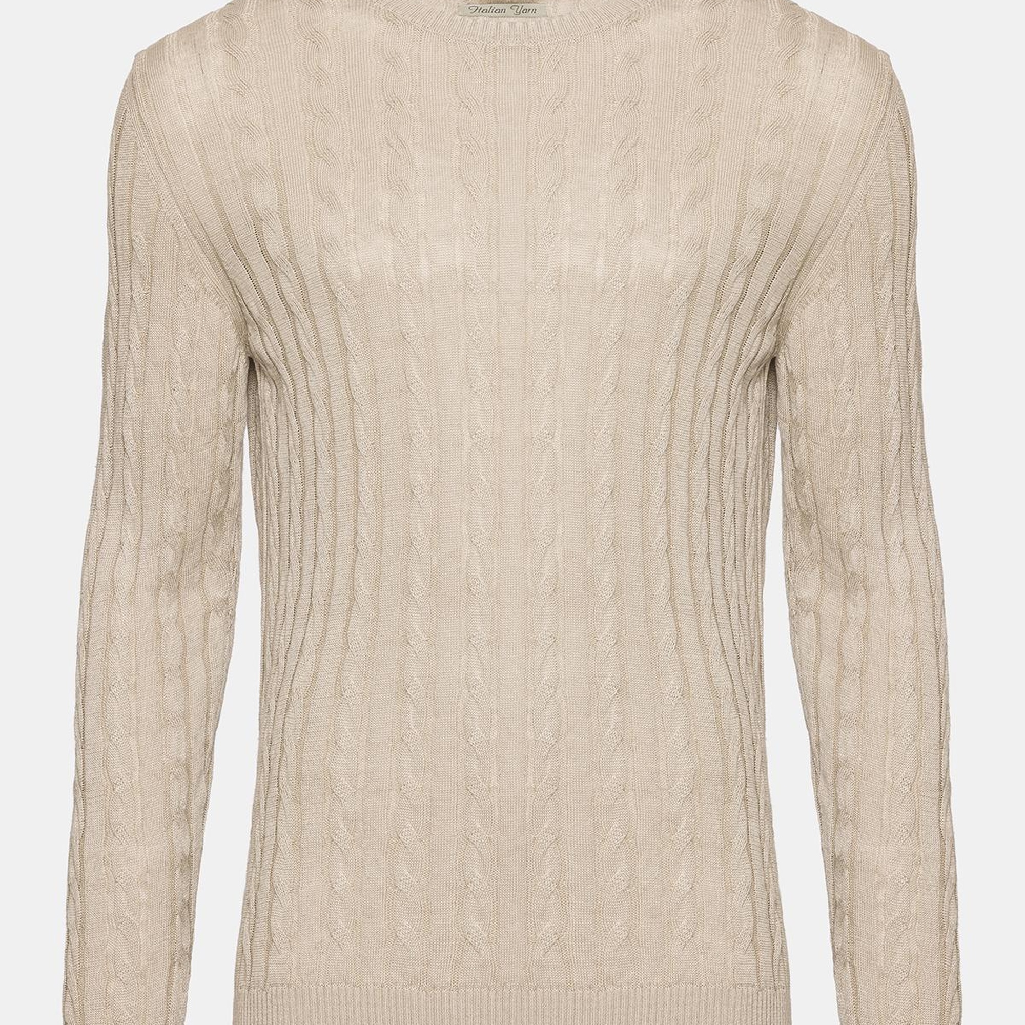 Erkek Bej Saç Örgülü Bisiklet Yaka Keten Kazak