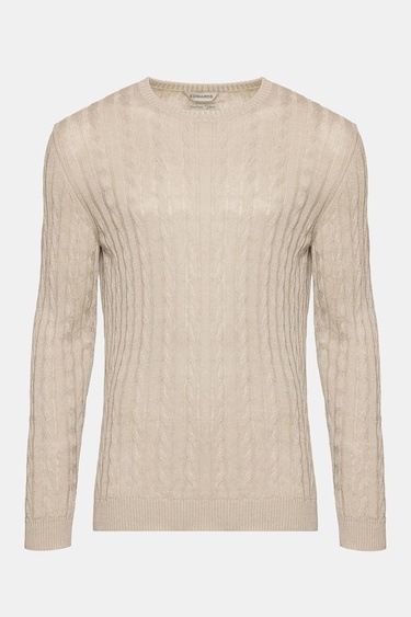  Erkek Bej Saç Örgülü Bisiklet Yaka Keten Kazak