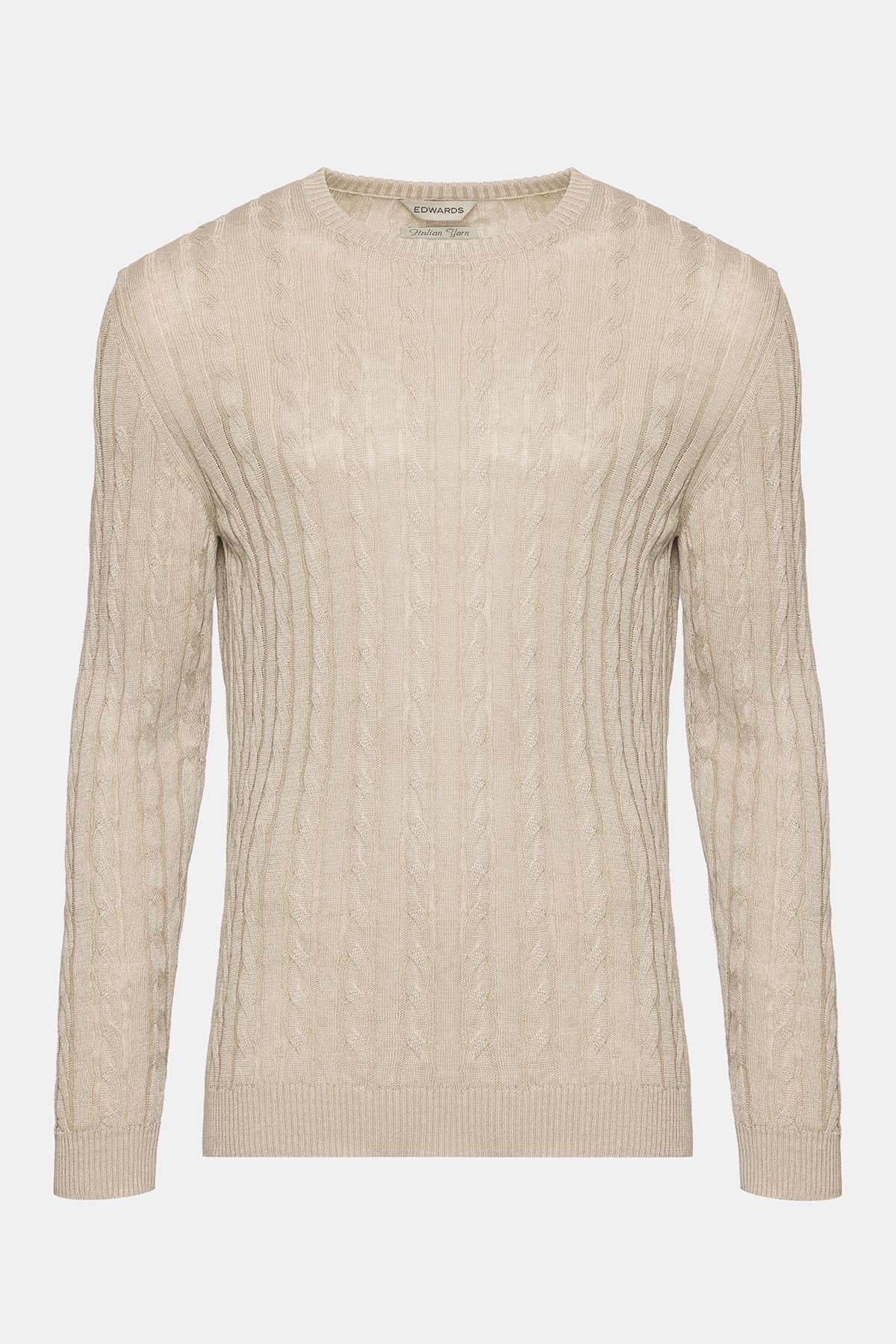  Erkek Bej Saç Örgülü Bisiklet Yaka Keten Kazak