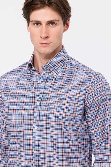  Erkek Turuncu Cooper Fit Düğmeli Yaka Spor Gömlek