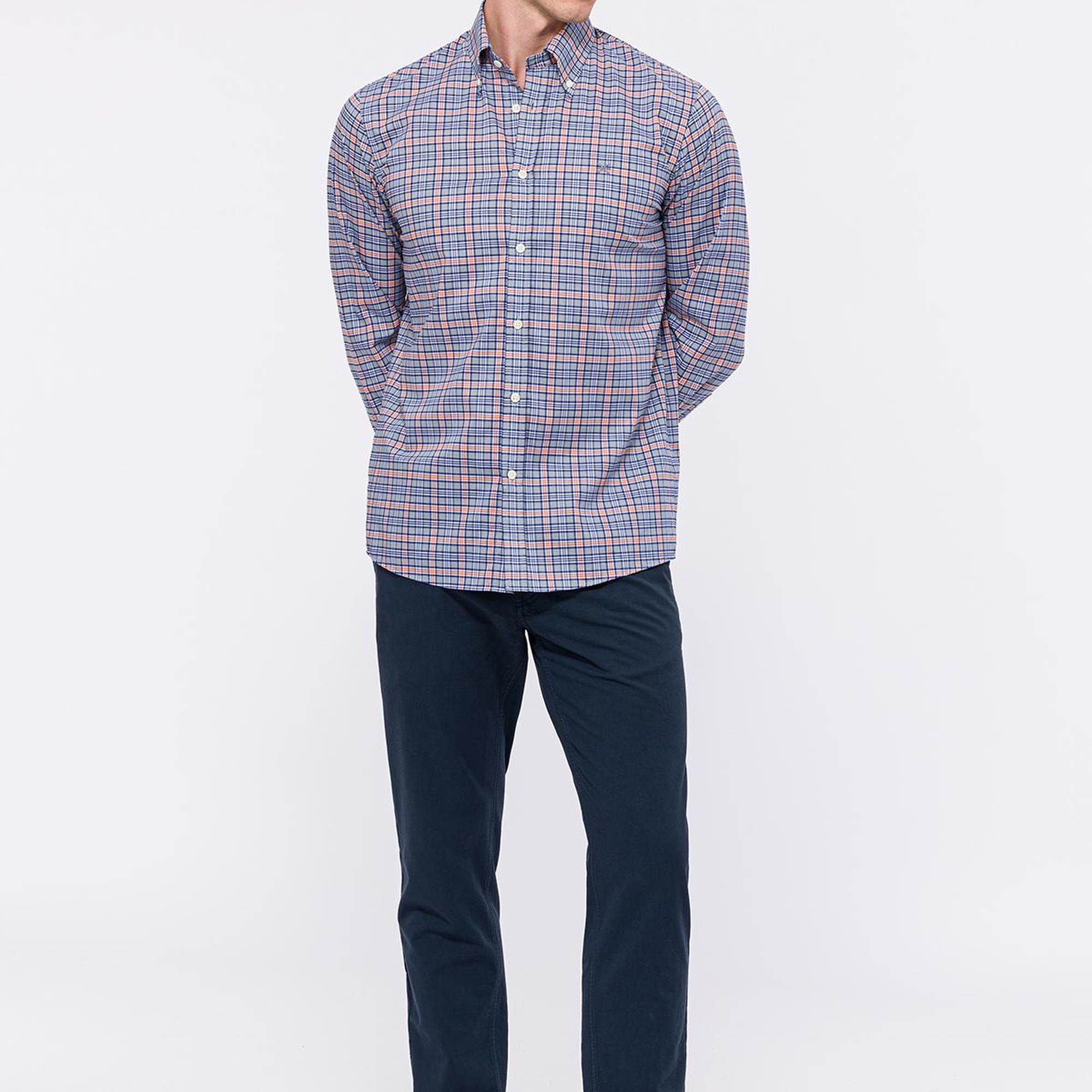 Erkek Turuncu Cooper Fit Düğmeli Yaka Spor Gömlek