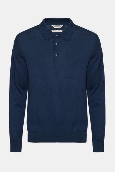  Erkek Lacivert Organik Pamuklu Polo Yaka Kazak