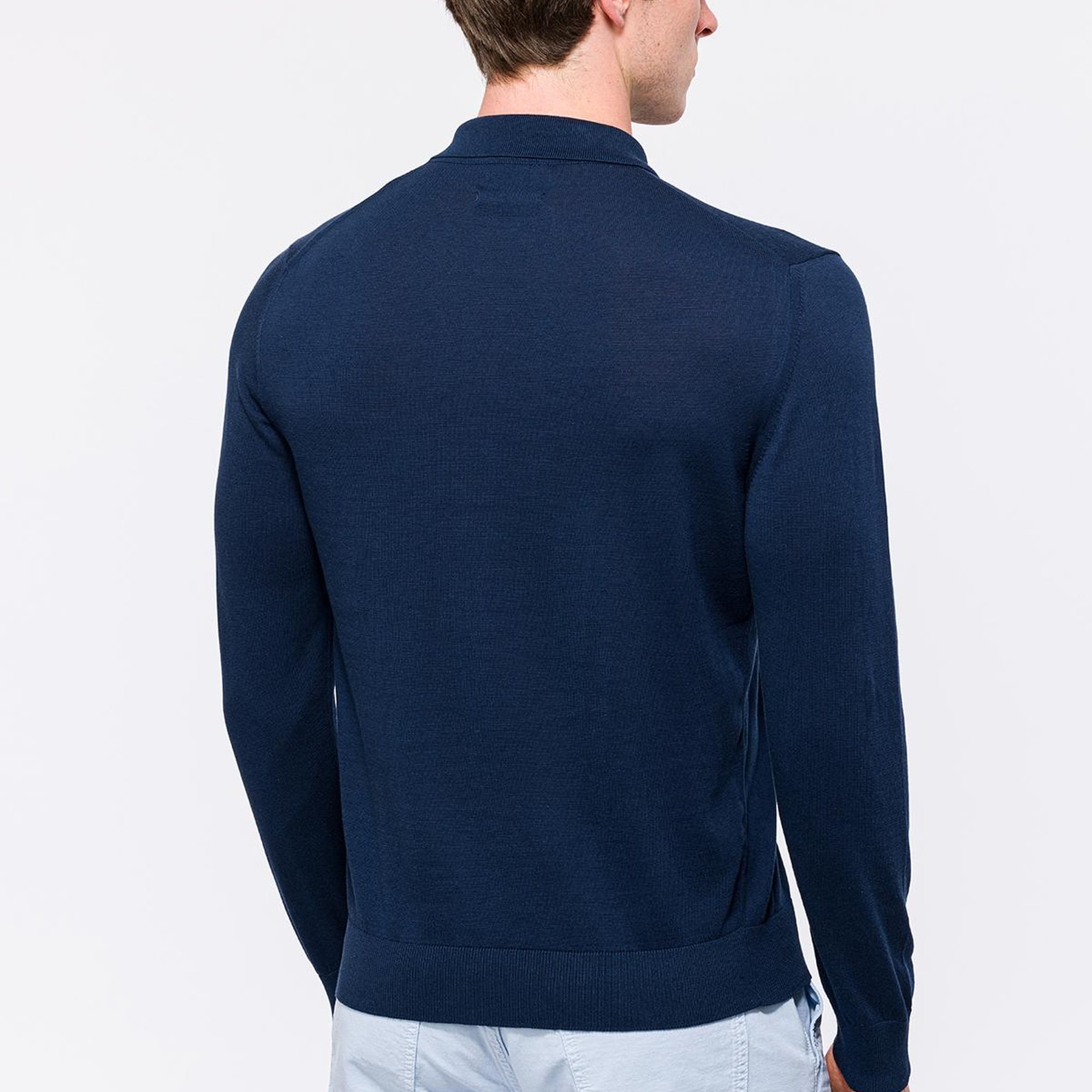 Erkek Lacivert Organik Pamuklu Polo Yaka Kazak