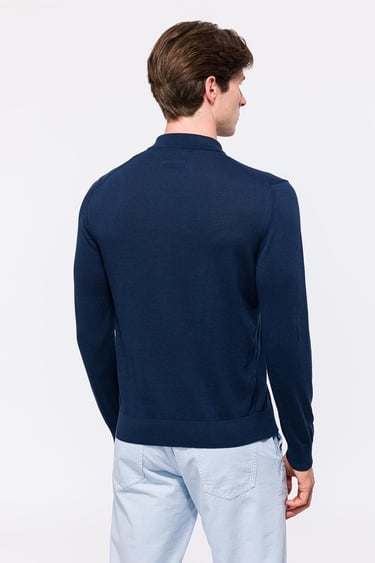  Erkek Lacivert Organik Pamuklu Polo Yaka Kazak