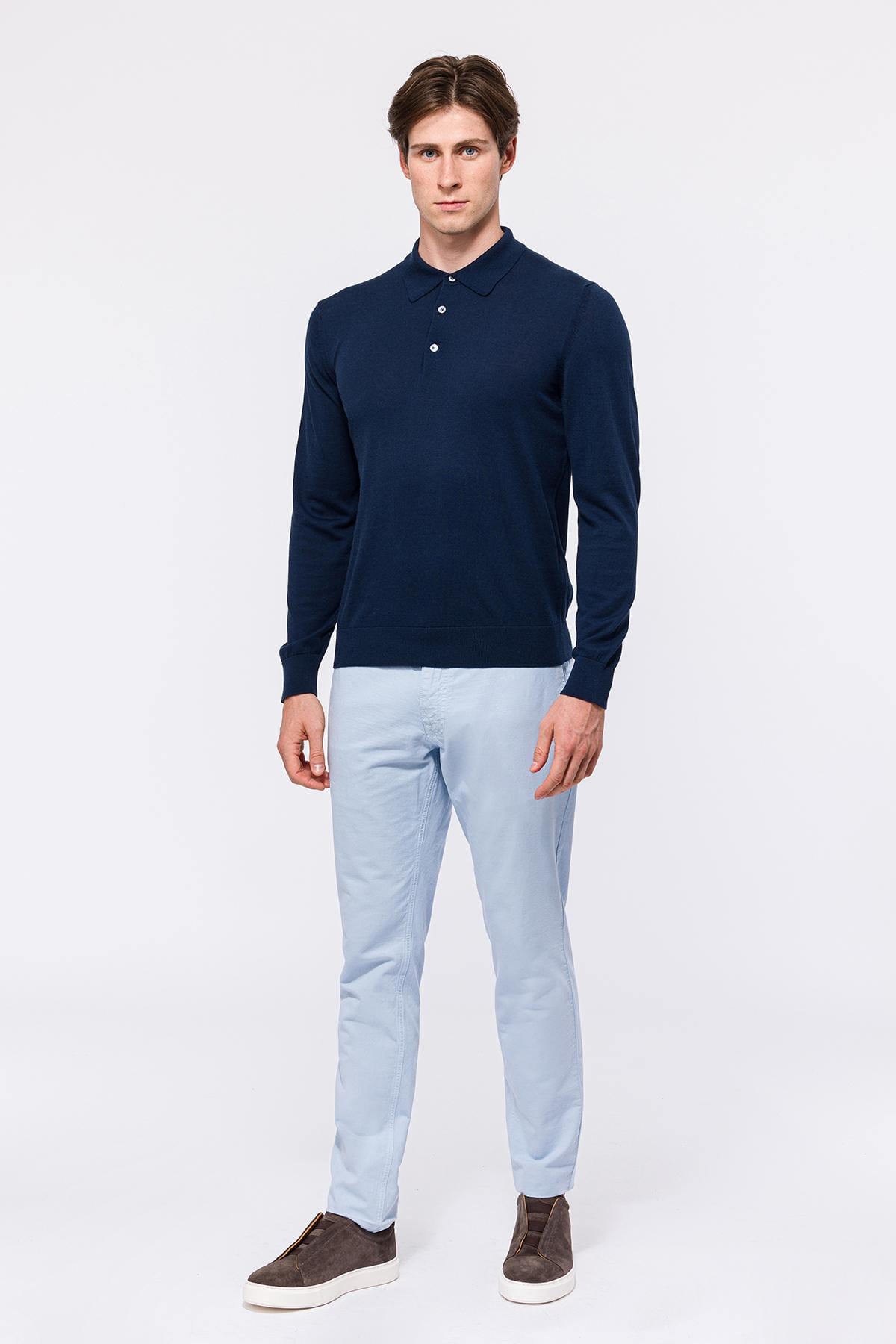  Erkek Lacivert Organik Pamuklu Polo Yaka Kazak