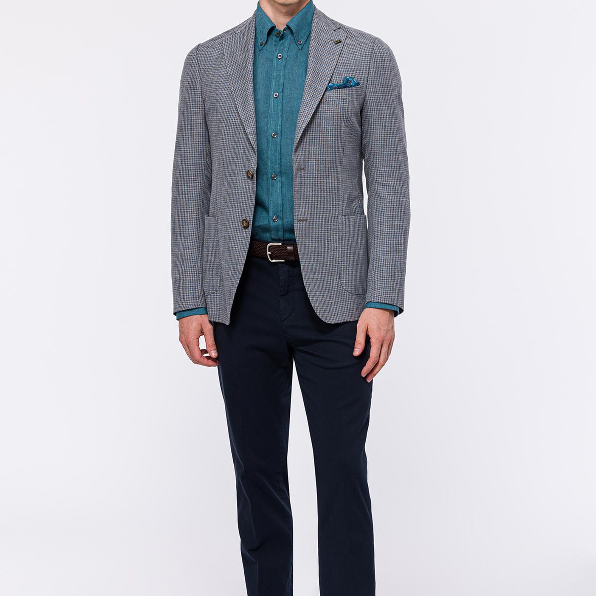 Erkek Vitale Barberis Turkuaz Yün Spor Ceket