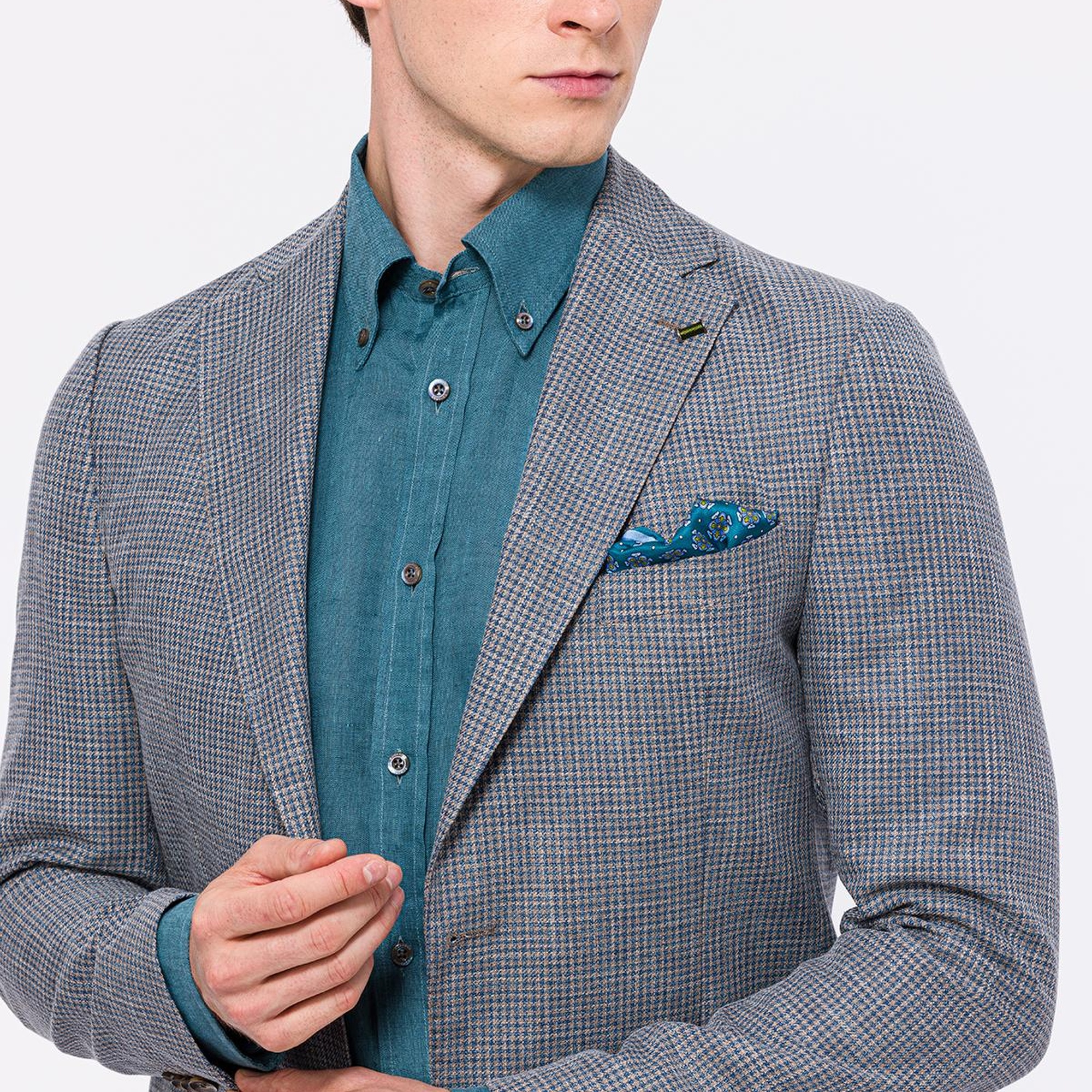 Erkek Vitale Barberis Turkuaz Yün Spor Ceket