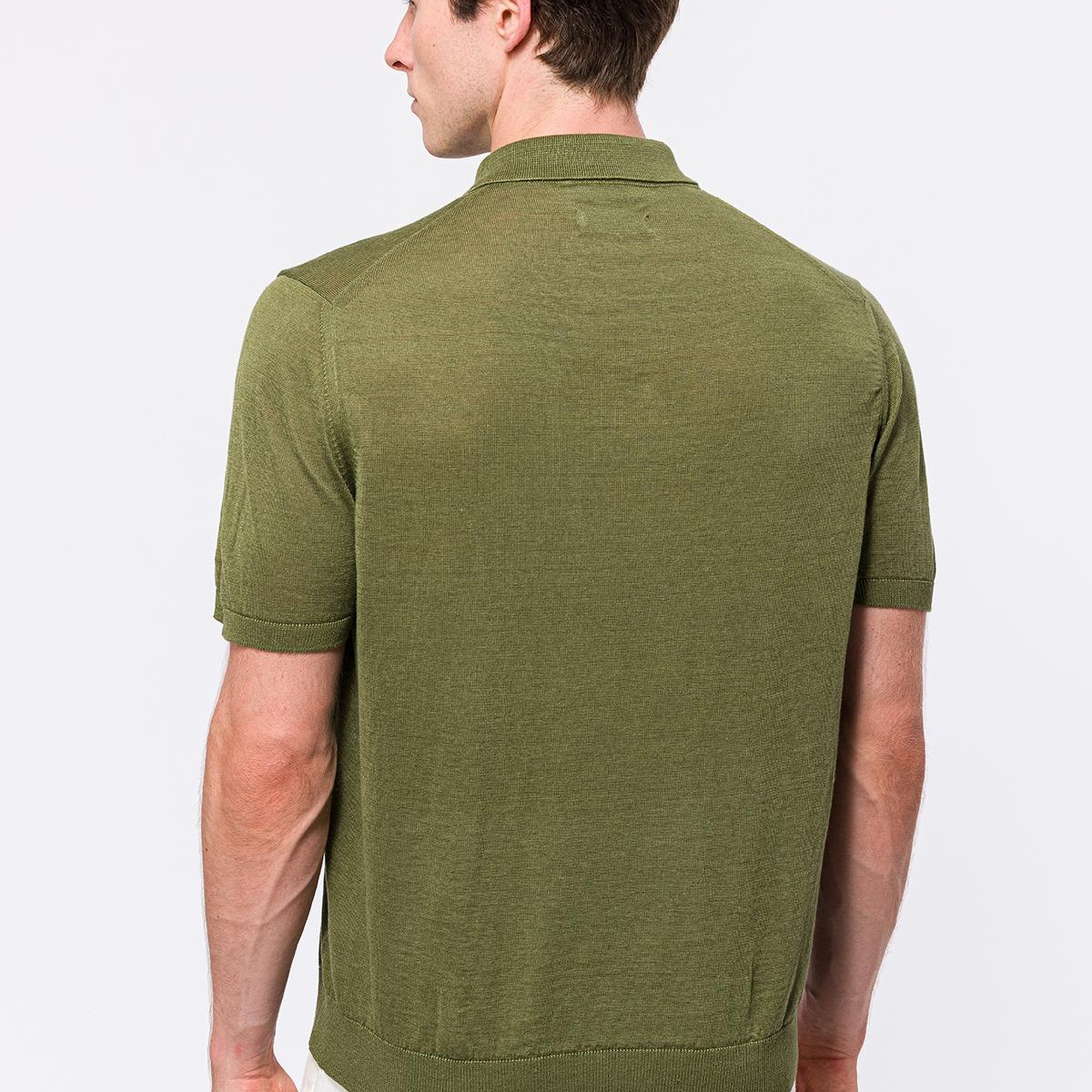 Erkek Haki Keten Kısa Kollu Polo Yaka Kazak