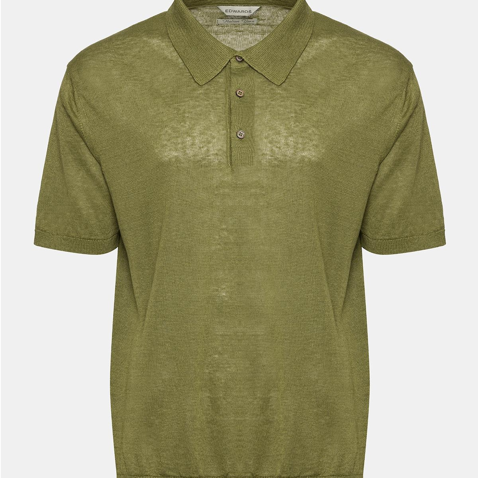 Erkek Haki Keten Kısa Kollu Polo Yaka Kazak