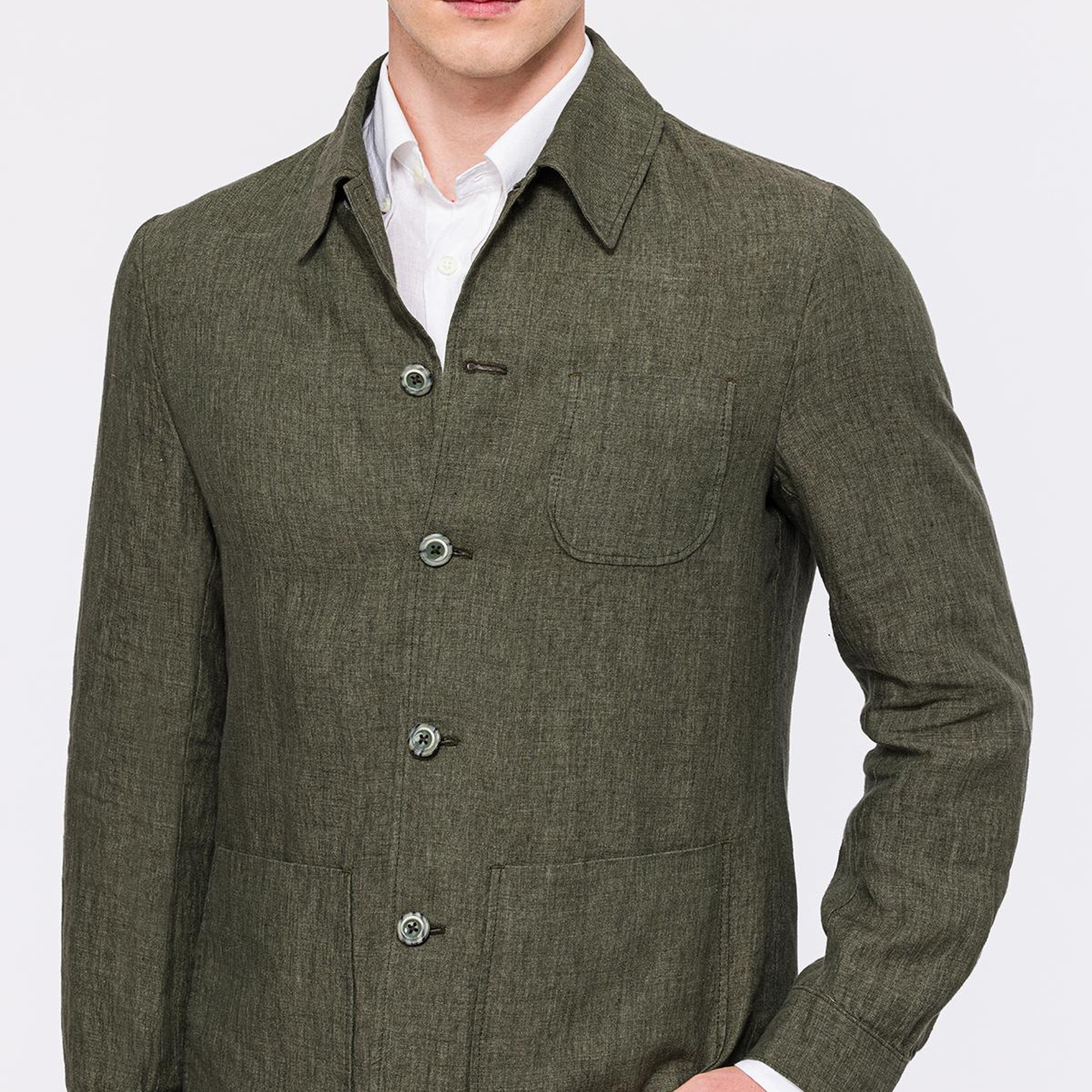 Erkek Haki Leomaster Casual Keten Ceket