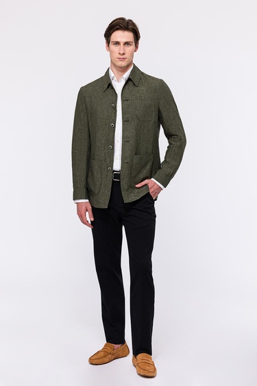  Erkek Haki Leomaster Casual Keten Ceket