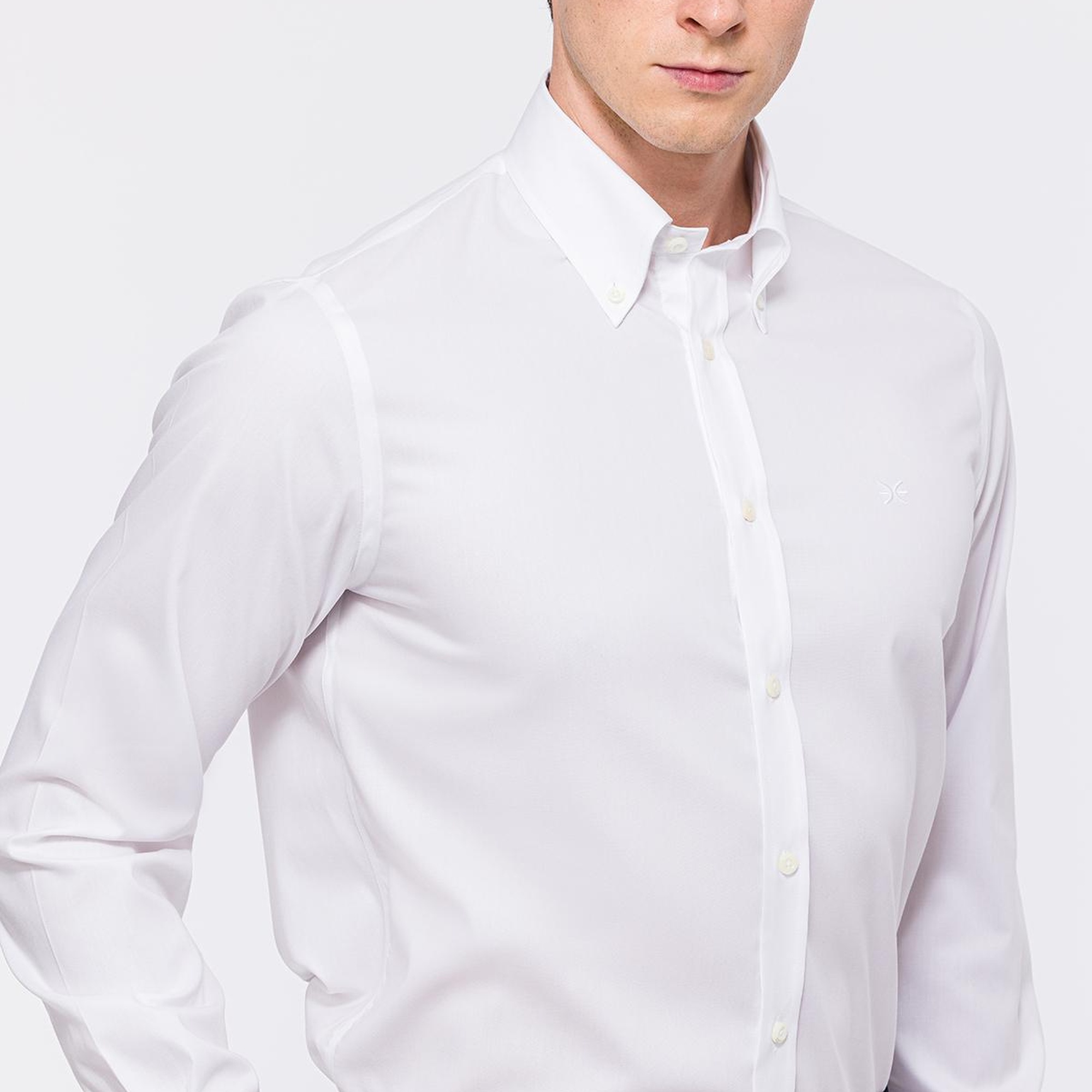 Erkek Beyaz Oliver Fit Düğmeli Yaka Non-Iron Oxford Spor Gömlek