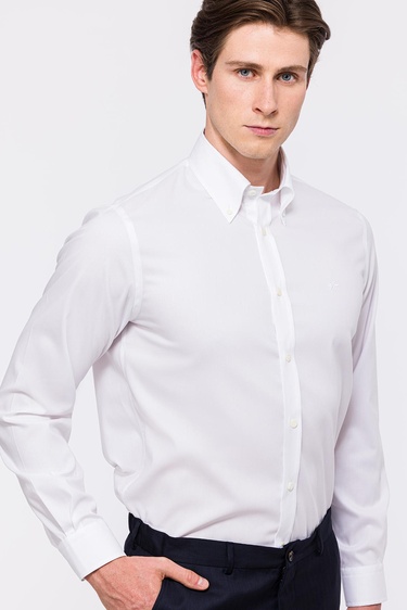  Erkek Beyaz Oliver Fit Düğmeli Yaka Non-Iron Oxford Spor Gömlek