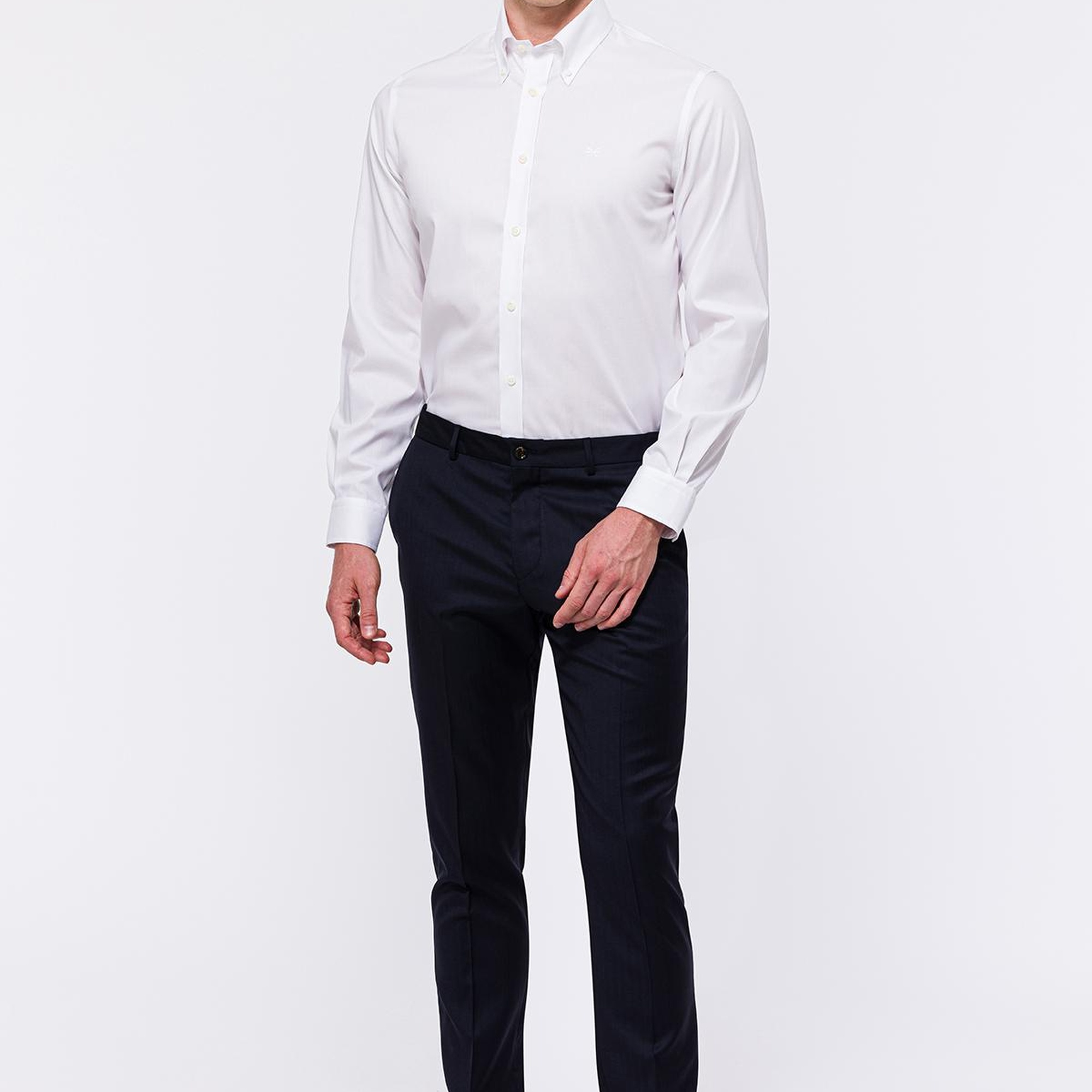 Erkek Beyaz Oliver Fit Düğmeli Yaka Non-Iron Oxford Spor Gömlek