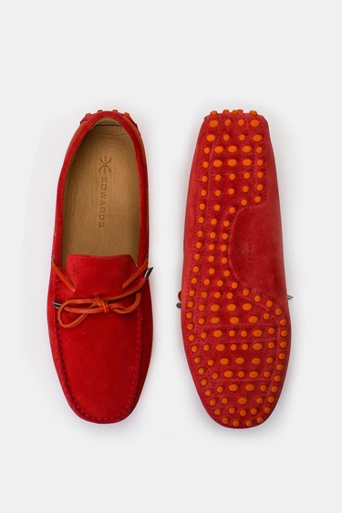  Erkek Kırmızı Bağcık Detaylı Süet Loafer