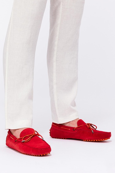  Erkek Kırmızı Bağcık Detaylı Süet Loafer