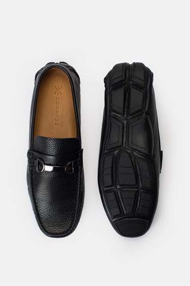  Erkek Siyah Deri Tokalı Loafer