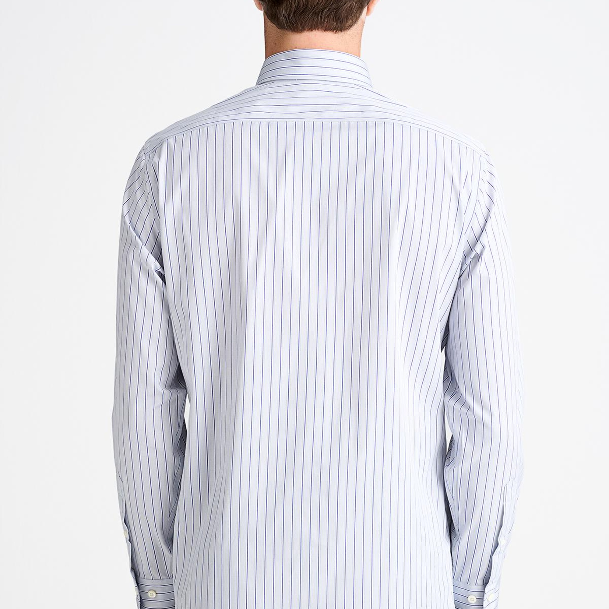 Erkek Gri Cooper Fit Düğmeli Yaka Çizgili Spor Gömlek