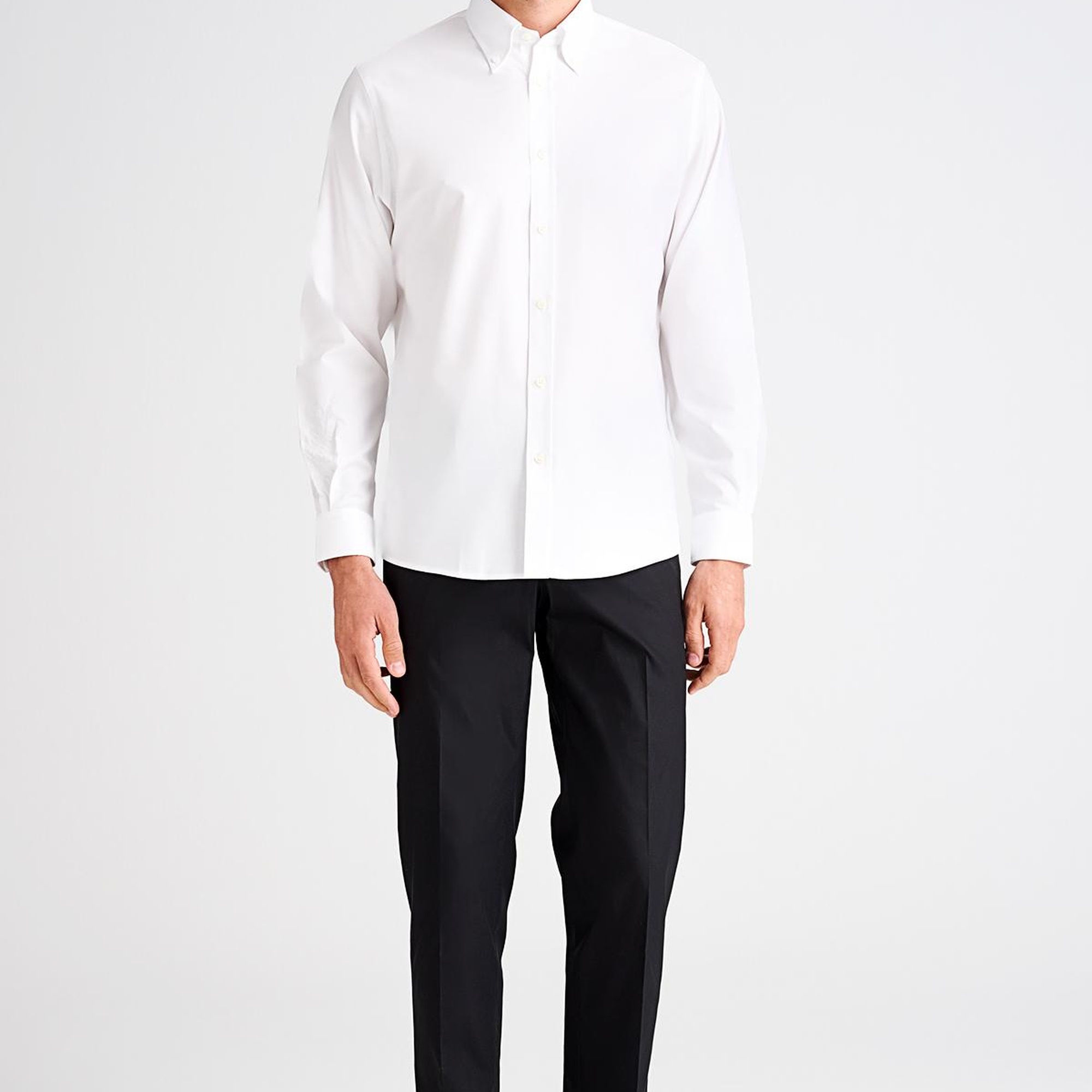 Erkek Beyaz Cooper Fit Düğmeli Yaka Spor Gömlek