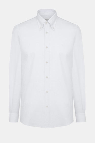  Erkek Beyaz Cooper Fit Düğmeli Yaka Spor Gömlek