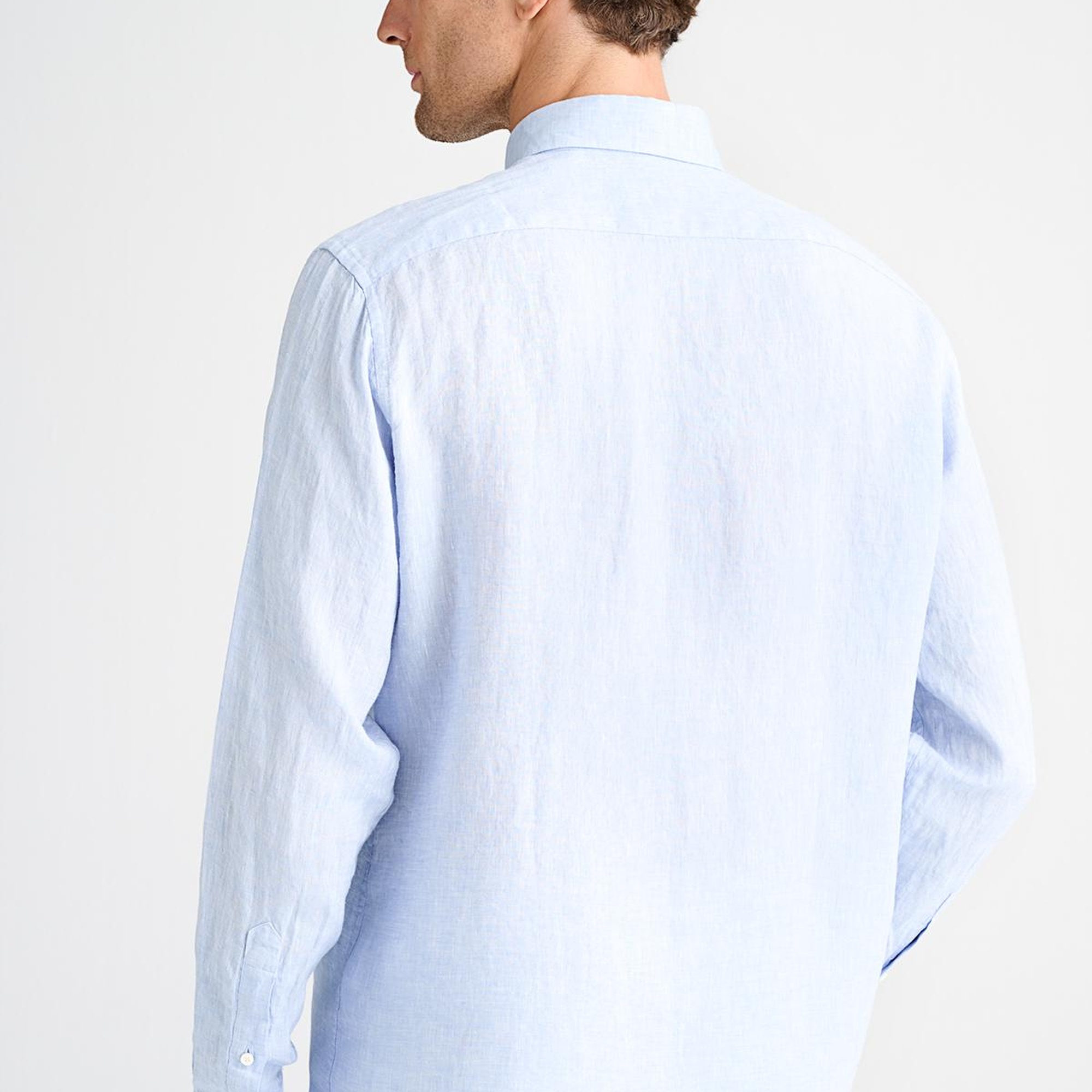 Erkek Mavi Cooper Fit Düğmeli Yaka İrlanda Keten Spor Gömlek