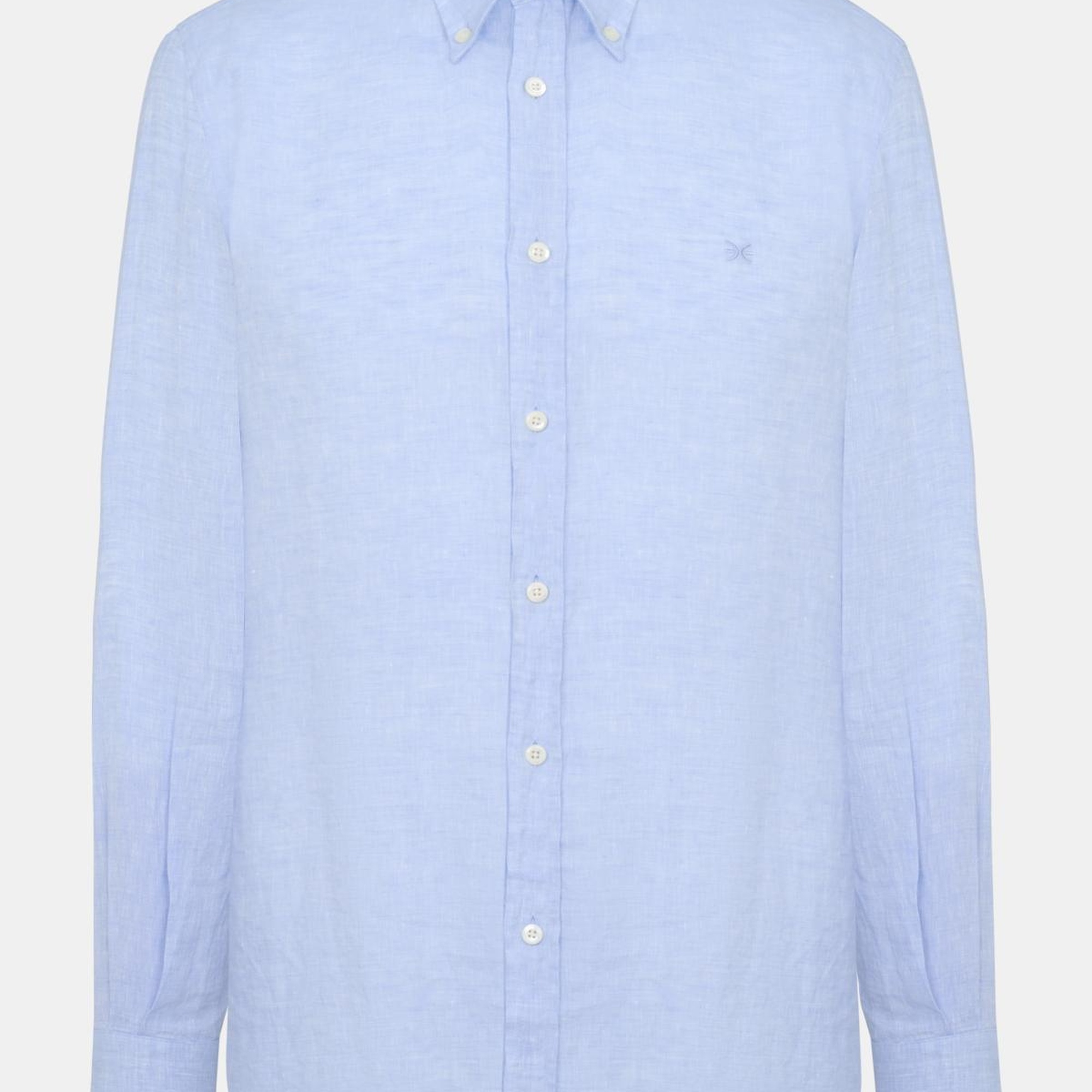 Erkek Mavi Cooper Fit Düğmeli Yaka İrlanda Keten Spor Gömlek