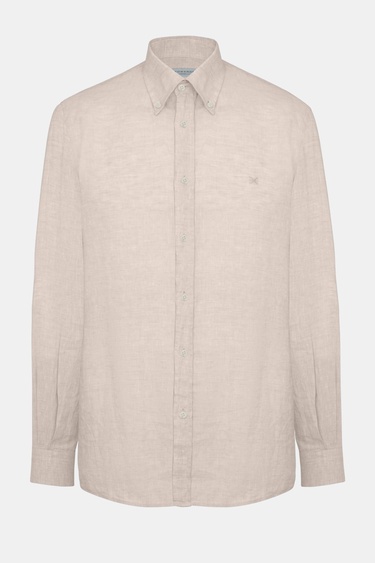  Erkek Natural Cooper Fit Düğmeli Yaka İrlanda Keten Spor Gömlek